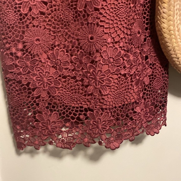 WAYF Anthropologie Brand | Burgundy Floral Lace Mini Dress - halter neckline - S - Picture 4 of 8